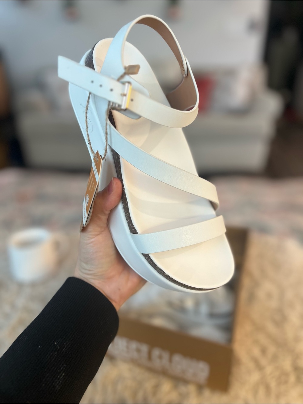 Minimalist White Strappy Ankle Sandal with Buckle